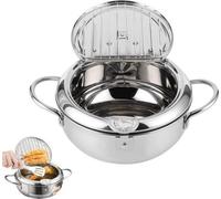 Mini-friteuse en acier inoxydable avec thermomètre - Design japonais - Compatible induction - Ustensile de cuisine - Pour gazinières et plaques à induction - L 24 cm