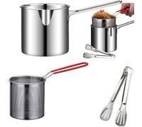 Mini Friteuse Inox Avec Égouttoir Et Pince, 27 x 12 x 12 cm, Pour Friture Maison, Compatible Induction, Argent