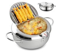 Mini Friteuse, Poêle à Tempura Japonaise | Faitout à Friture, Thermomètre et Grille d’Égouttage, Température Réglable, Anti-Éclaboussures, Tous Feux, Cuisine(24cm)