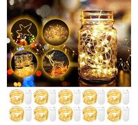 Mini guirlandes lumineuses LED, alimentées par batterie, fils de cuivre lucioles étoilées, convient pour bocaux en verre, mariages, décorations de table de Noël, blanc chaud 1 pièce-1 mètre 10 lumière