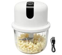 Mini hachoir électrique à ail - 300 ml - Bol en verre - Robot culinaire - Rechargeable par USB - Hachoir à piles - Lames en acier inoxydable à 3 feuilles pour ail, gingembre, piment, noix, blanc