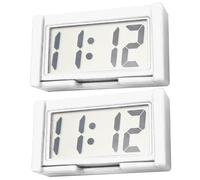 Mini horloge numérique de voiture, 2 pièces, petit écran LCD auto-adhésif à piles pour tableau de bord, blanc