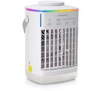 Mini humidificateur - Ventilateur portable - 4 en 1 - Refroidisseur d'air - Ventilateur de table - 4 vitesses - 2 niveaux d'humidification - Minuterie - Résistant à l'eau - Pour une utilisation à la m
