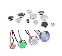 Mini interrupteur à bouton-poussoir métallique étanche, 12/16/19/22/25/30mm, course courte, lumière Led momentanée, 5/12/24/220V, noir, 1NO