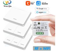 Mini Interrupteur sans fil Mural Connecté WiFi RF 433MHz Commutateur Avec Minuterie, Module Relais, Bouton Poussoir, Compatible Avec Tuya Smart Life, Google Home, Alexa, DIY 1R 1W