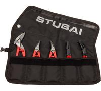 Mini-kit d'outils de plomberie STUBAI, 5 pièces, dans une trousse à rouleau | non isolé | mini-cisaille à guillotine, cisaille à tôle combinée droite et gauche, pince à sertir 180 mm droite et coudée