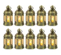 Mini Lanterne LED Exterieur - Lot de 10 Lanterne Bougie doré Decorative Bougeoir pour Halloween,Decoration de Table, Piles Incluses