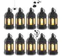 Mini Lanterne LED Exterieur - Lot de 10 Lanterne Bougie Noir Decorative Bougeoir pour Halloween, Ramadan, Mariage, Noel, Decoratio