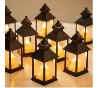 Mini Lanterne LED Noir - Lot de 10 Lanterne Bougie à Suspendre Decorative Bougeoir Piles Incluses