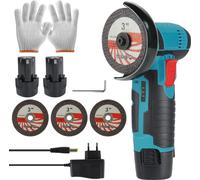 Mini meuleuse d'angle - Meuleuse d'angle 12 V - 19 500 tr/min - Alésage de 14 mm - Vitesse réglable - Batterie incluse, prise UE - 1 kit