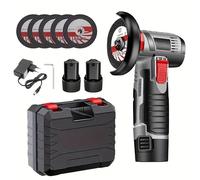 Mini meuleuse d'angle sans fil 12 V, 76 mm avec 2 batteries de 1500 mAh et 5 disques, coupe sans fil 19500 tr/min, ponceuse électrique pour métal, bois et carrelage, gris