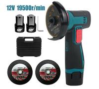 Mini meuleuse d'angle sans fil, meuleuse chargeable 12V balais, meuleuse avec 2 Batterie, 19500RPM, 600W, 2 disques, pour métal bois