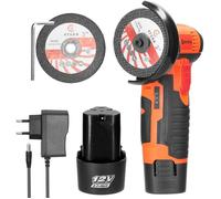 Mini meuleuse sans fil - 76 mm - 2 batteries 2000 mAh - Vitesse 19500 tr/min - 2 disques inclus - ABS + métal