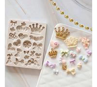 Mini moule en silicone Couronne et nœud pour fondant, chocolat, décoration de gâteau, pâtisserie d'anniversaire, façonnage de bonbons, moule à chocolat de fondant DIY Taille Unique,Ensemble 2 pièces T