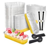 Mini Moules À Gâteau Avec Couvercles 50 Barquettes Aluminium Pour Cake | Mini Moules À Cake Avec Cuillères Pour pâtissiers hôtes décorateurs événements mariage anniversaire Or