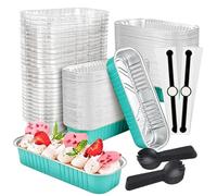 Mini Moules À Gâteaux Avec Couvercles, 50 Pièces Mini Moules À Cake, Bleu | Mini Moules À Gâteaux Rectangulaires, Mini-moules À Cake En Aluminium Avec Cuillères Et Autocollants De Scellage