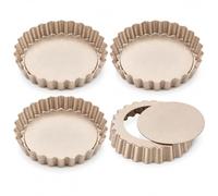 Mini Moules À Tartes Avec Fond Amovible, 3,9 Pouces, Antiadhésives,Lot De 4 | Casseroles en acier au carbone or champagne avec bords cannelés et bases amovibles pour tartes aux fruits