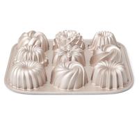 Mini-moules à tulipes, 9 moules, aluminium, couleur or beige, dimensions : 24x24x4,5 cm