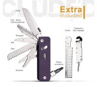 Mini outil multifonction 9-en-1, lame en acier D2, poignée en G10, couleur violette
