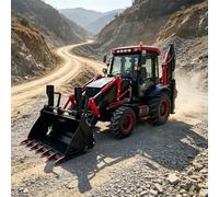 Mini pelle rétrocaveuse tractable efficace - Chargeuse compacte multi-usages 4 en 1 pour l'agriculture, la construction, le nivellement des sols, l'entretien municipal