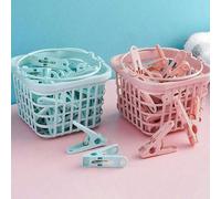 Mini pinces à linge avec panier de rangement - Imperméables, attaches solides, durables pour suspendre les vêtements, les photos, les autocollants, outil de blanchisserie [60 pièces]Rose + Bleu,[30 pi