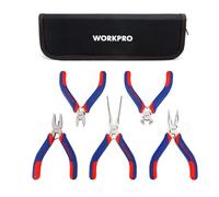 Mini Pinces WORKPRO, Acier au Carbone avec Poignée Bi-matière et Sac de Rangement 5 Pièces