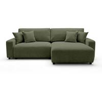 Mini Pivoine - Canapé d'angle réversible 4 places convertible avec coffre en velours texturé - Vert Kaki