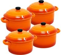 Mini plat à four en céramique avec couvercle 200 ml rond diamètre 10 x 5 cm orange rouge et ensembles.