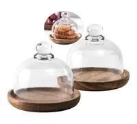 Mini plateau à gâteau en bois avec couvercle en verre