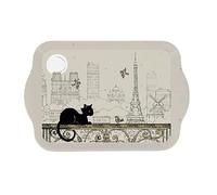 Mini Plateau Paris Tour Eiffel - Motif Chat couché regardant des Oiseaux - mélamine de qualité - Taille Mini 14 * 21 CM