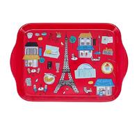 Mini Plateau Paris Tour Eiffel - Motif Tous Les Symboles de Paris - Fond Rouge - mélamine de qualité - Taille Mini 14 * 21 CM