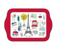 Mini Plateau Paris Tour Eiffel - Motif tous les symboles de Paris - mélamine de qualité sur fond blanc et rouge - Taille Mini