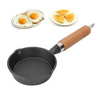 Mini Poêle à Omelette, Poêle Ronde Antiadhésive en Fonte avec Manche en Bois 10CM pour Crêpes et Œufs Frits, Compacte et Légère pour Petit-Déjeuner et Camping