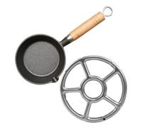 Mini Poêle à Œufs en Fonte avec Poignée Bois, Fond Plat et Bec Verseur | Rétention Thermique et Chauffe Uniforme, pour Œufs et Sauces, Usage Portable Cuisine Compacte
