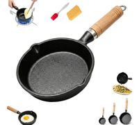 Mini Poêle Antiadhésive en Fonte avec Manche en Bois，13 x 5 cm | Mini Petite Poele Induction, Petite Poêle à Œufs Portable pour Cuisinière à Gaz, Plaque à Induction Résistant