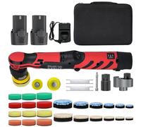 Mini polisseuse - DA et polisseuse rotative - Sans fil - Disques de polissage de 2,5/3,8/5,1 cm - 6 vitesses - 2 batteries rechargeables - Marron