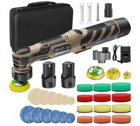 Mini-polisseuse sans fil - Double action et rotative - 6 vitesses - 2 batteries rechargeables - Diamètres : 2,5 / 3,8 / 5,1 cm - Jaune