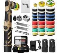 Mini polisuse automobile sans fil - Excentrique et rotative (DA & RO) - Vitesse réglable - Kit de disques de 2,5/3,8/5,1 cm - Pour l'entretien automobile et l'application de cire - Jaune