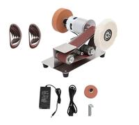 Mini Ponceuse à Bande 150W, 775 Moteur, 7 Vitesses, 20 Bandes, Affûtage | Moteur cuivre, 4500-9000 tr/min, table 1-45°, capot anti-poussière, 20 bandes 30x330mm, disque, pour bois métal plastique.