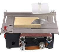 Mini ponceuse à bande et scie à table 2-en-1, ponceuse à bande électrique de 200W avec 4 lames et 10 bandes abrasives, machine de ponçage stationnaire avec 7 vitesses, inclinable de 0 à 90°, pour le t