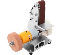 Mini-ponceuse à bande - Ponceuse à bande de table et support de ponçage - Alimentation électrique CA - Polisseuse avec disque de ponçage en aluminium - Argent