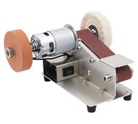 Mini ponceuse à bande - ponceuse de table 150W - 7 vitesses - angle réglable - 20 bandes abrasives + disque de polissage - prise EU 220–240V - argent