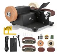 Mini ponceuse multifonction 5 en 1 - Ponceuse de table électrique et polissoir - Contrôle de vitesse en 7 niveaux - Acier inoxydable 304 - Noir