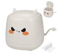 Mini poubelle de table avec couvercle - Poubelle mignonne - Poubelle cosmétique de 2 l - Beige - Design créatif - Petit diable - Poubelle de table portable amovible - Un rouleau de sacs poubelle pour