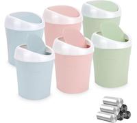 Mini poubelle en plastique avec couvercle basculant 12 rouleaux de sacs poubelle Design compact Cosmétique - Maison Bureau - 10,5 * 10,5 * 16,5 cm - Bleu Rose Vert
