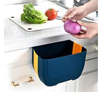 Mini poubelle pliable et suspendable pour porte d’armoire de cuisine, pour chambre ou salle de bain, petit bac à déchets sous évier et murale, (3 L, bleu/jaune)