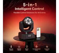Mini projecteur mobile - Éclairage de scène - LED RGBW de 60 W - Contrôle DMX - Télécommande - Angle de diffusion de 25° - Prise européenne - Noir