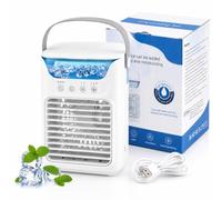 Mini Rafraîchisseur d’Air 700ml, USB Ventilateur Climatiseur Mobile | Réservoir 700ml, 3 vitesses, 2 modes brume, 3 minuteries, bouton tactile, lumière 7 couleurs, USB 5V, <58dB.