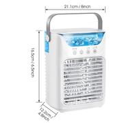 Mini-rafraîchisseur d'air portable - Ventilateur de table avec réservoir d'eau - Alimentation USB - 5 V - 7 W - Minuterie 2-8 heures - Refroidissement uniquement - Blanc