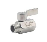 Mini robinet à boisseau sphérique, filetage femelle et mâle 1,27 cm, vanne d'arrêt PN63 en acier inoxydable pour eau, huile, gaz (argent)